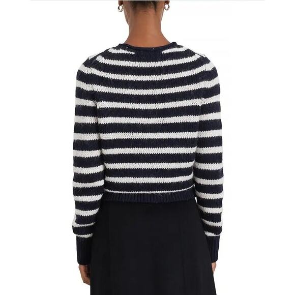 Alex Mill Women Navy/Ivory Striped Merino Wool Cable Knit Jamie Sweater Size M - Picture 3 of 3